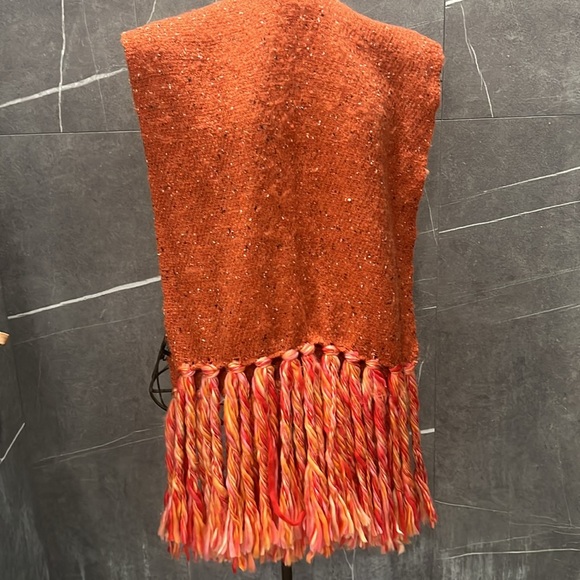 Anthropologie scarf with tassels. Brown and orange. Approx 80L x 30 W + tassels - Picture 6 of 8